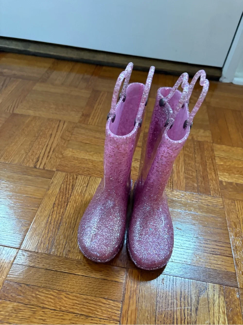 Western Chief Pink Glitter Kids Rain Boots with Heart Handles